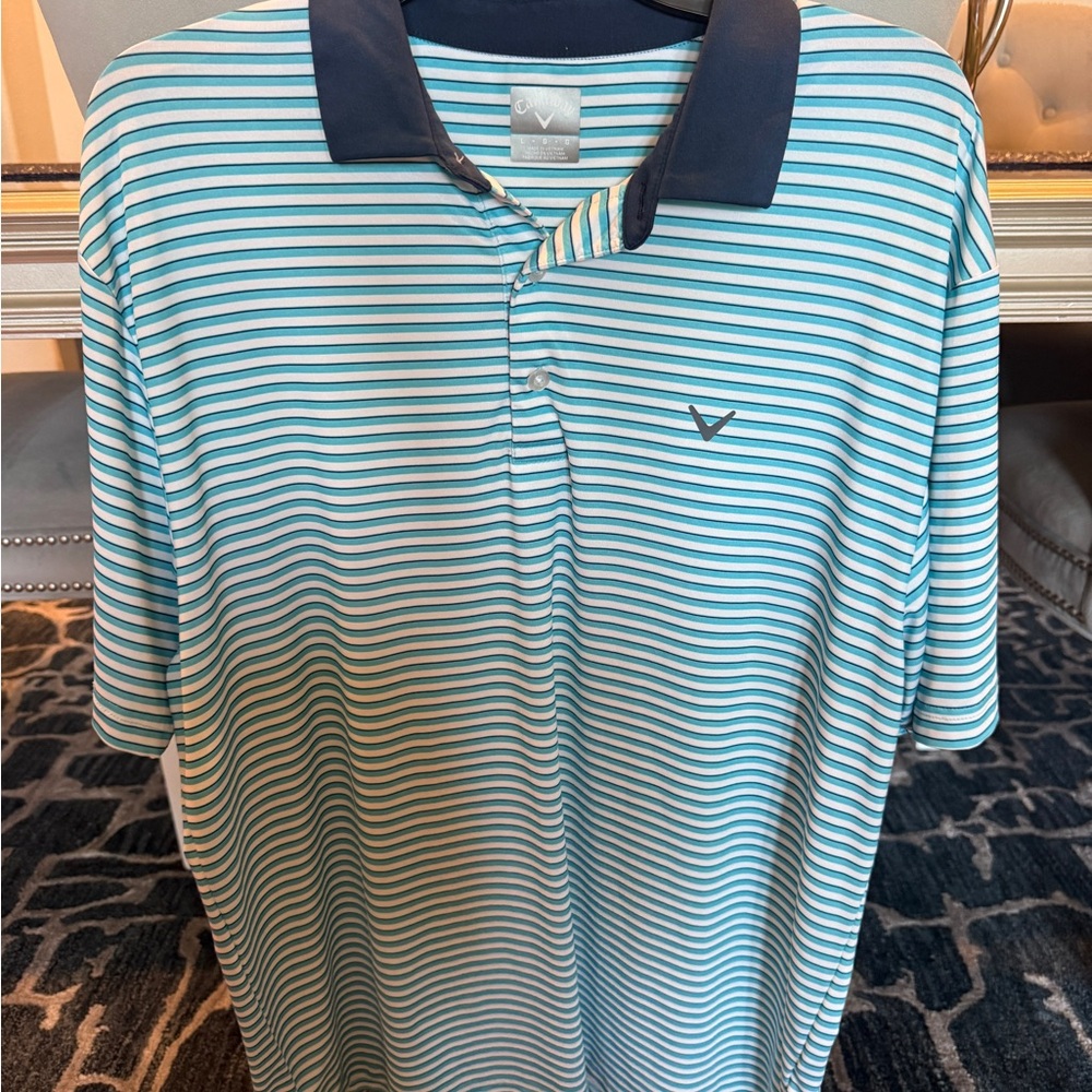Callaway Men's Aqua and Navy Striped Polo
